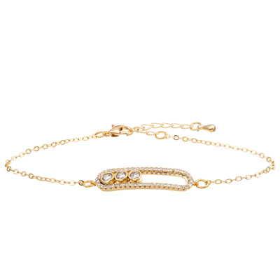 Het goud plateerde Barpaperclip Pin Shape Chain Link Bracelet met 3 Zircons