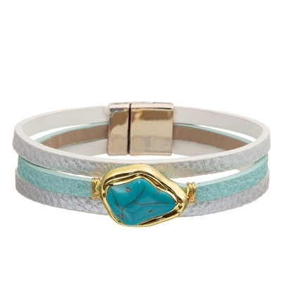 Boheemse het Leerarmband van de Stijl Magnetische die Gesp met het Gevormde Turkoois van Zircon wordt geplaatst Daling