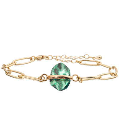 De Armband van de de Verbindingsarmband van de PaperClipketting met Goud wordt geplaatst plateerde Gefacetteerd Turkoois dat