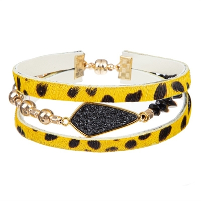 Armband van het Druzy de Met de hand gemaakte Leer, Magnetische de Omslagarmband van de Knoopluipaard voor Vrouwen