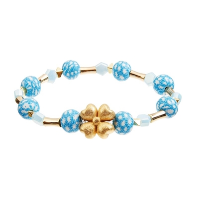 OEM om Crystal Bead Stretch Bracelets Gold-Bloem met Blauwe Kleur