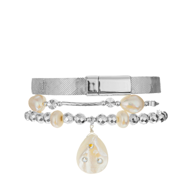 Plaatste de Geparelde Armband van glanzende Zilveren Vrouwen 0.7mm rek met Shell And Hematite