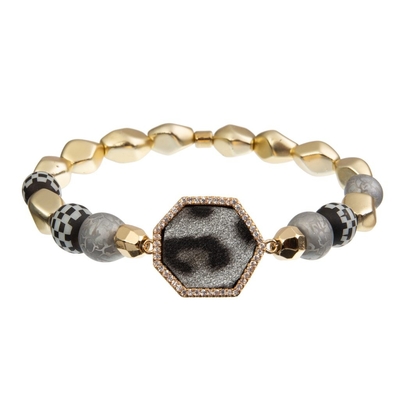 De Parelarmband 20g Grey Leopard With Gold van het Handcraft Elastische Messing