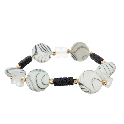 Gouden Met de hand gemaakte de Parelsarmbanden Stringed van het Bloemverbindingsstuk met Natuurlijk Lava Beads
