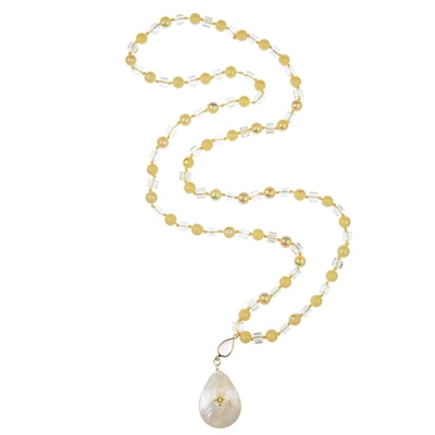 De transparante Vierkante Gele Ronde parelt Multikleurenhalsband met Shell Charm