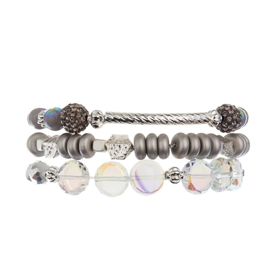 De metaalbar bedekt Parels Met de hand gemaakte Armband Vastgesteld Gray Color Adjustable Stackable