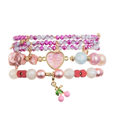 Glas Crystal Handmade Beads Bracelet Faceted met Roze Cherry Charm