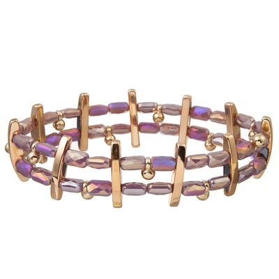 Purpere Stapelbare Geparelde de Rekarmbanden Crystal Dainty Handmade van het Glaszaad