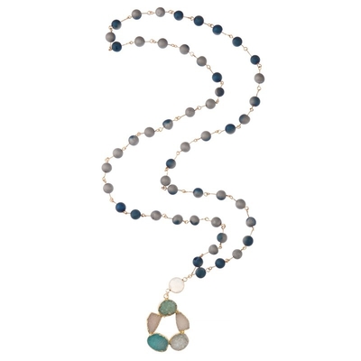 Natuurlijke Druzy-Met de hand gemaakte Gouden de Kettingshalsband van de Bloemtegenhanger met Gray Lava Beads