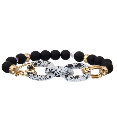 Zwarte Vlek Geschilderde Kettingsparel Elastisch Crystal Bracelet Stackable Handmade Dainty