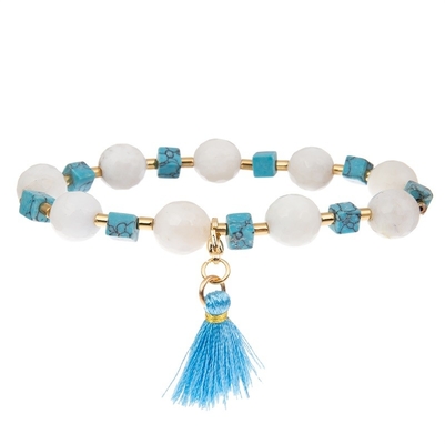 Gefacetteerde Crystal Beads Blue Tassel Stretchy-Armband Stapelbare Met de hand gemaakte Sierlijk