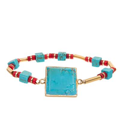 Hemel Blauwe Vierkante Gefacetteerde Turkooise Armband met de Halfedelsteen van de de Lenteverbinding