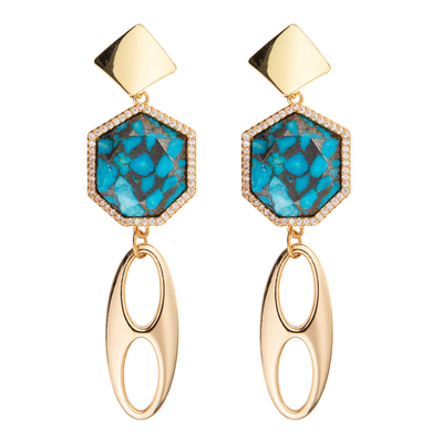 Het Jelewrrygoud plateerde Regelmatige Zevenhoek Diamond Drop Earring voor Vrouwen
