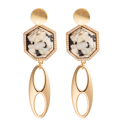 Het Jelewrrygoud plateerde Regelmatige Zevenhoek Diamond Drop Earring voor Vrouwen