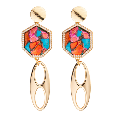 Het Jelewrrygoud plateerde Regelmatige Zevenhoek Diamond Drop Earring voor Vrouwen