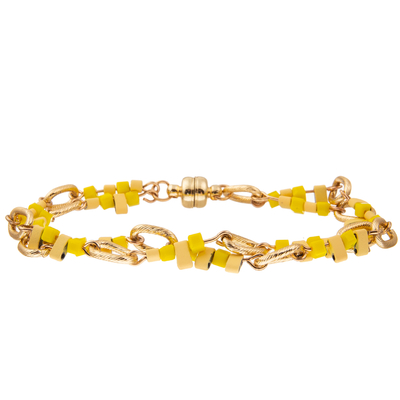 Het goud plateerde Gele Met de hand gemaakte Geparelde de Leeswijzerarmbanden van de Kettingsverbinding Geplaatst DIY-Charme voor Vrouwen