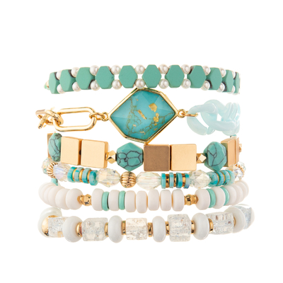 Crystal Glass Beads Metal Handmade-de Armbanden van de Kettingsverbinding met Hexagonaal Turkoois