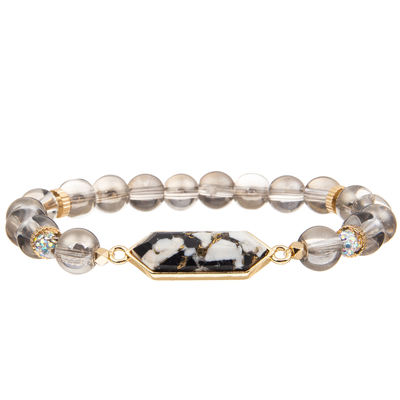 Het goud plateerde de Hexagonale Turkooise Met de hand gemaakte Armbanden van Glasparels met Gouden Folie