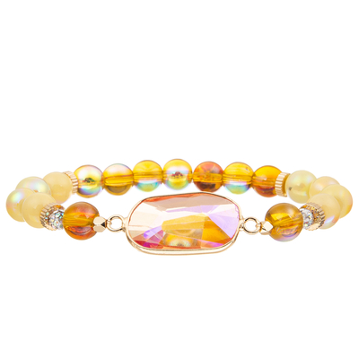 Het goud plateerde de Hexagonale Turkooise Met de hand gemaakte Armbanden van Glasparels met Gouden Folie