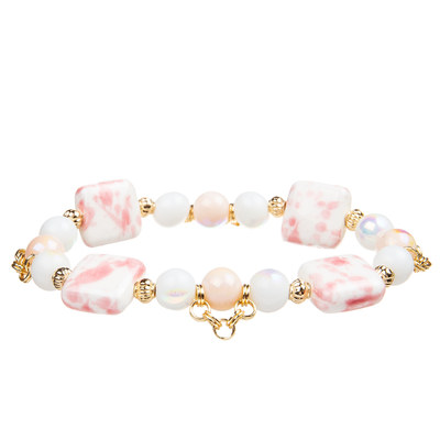 4 kleuren Met de hand gemaakt Crystal Beads Bracelets With 4 Vierkant Ceramisch Blok