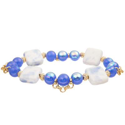 4 kleuren Met de hand gemaakt Crystal Beads Bracelets With 4 Vierkant Ceramisch Blok