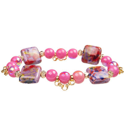 4 kleuren Met de hand gemaakt Crystal Beads Bracelets With 4 Vierkant Ceramisch Blok