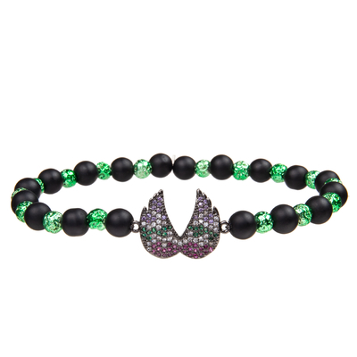 De met de hand gemaakte Zwarte die Galsteen parelt Armbanden met Goud Geplateerde Zircon-Tegenhanger worden geplaatst