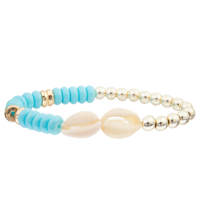 4 Armbanden van de Galsteenparels van het kleuren de Met de hand gemaakte Glas Zwarte die met Zeeschelp 2 worden geplaatst