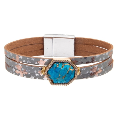 Boheemse het Leerarmband van de Stijl Magnetische die Gesp met het Gevormde Turkoois van Zircon wordt geplaatst Daling