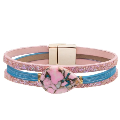 Boheemse het Leerarmband van de Stijl Magnetische die Gesp met het Gevormde Turkoois van Zircon wordt geplaatst Daling