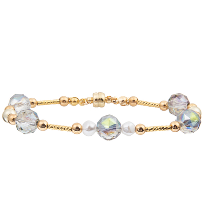 ZoetwaterdieParelarmband met 4 Kleuren Crystal Faceted Beads Magnetic Buckle wordt geplaatst