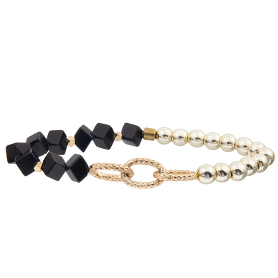 De met de hand gemaakte Zwarte Armbanden van de de Kettingsverbinding van Galsteenparels met 5 Parels van het Kleurenglas