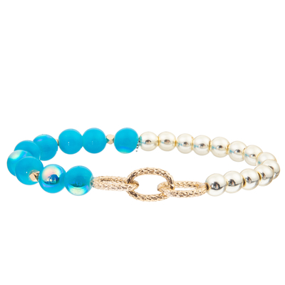 De met de hand gemaakte Zwarte Armbanden van de de Kettingsverbinding van Galsteenparels met 5 Parels van het Kleurenglas