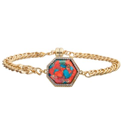 Magnetische de Verbindingsarmband van de Gespketting met het Gouden Geplateerde Vierzijdige Gefacetteerde Kristal van Zircon