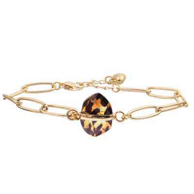 De Armband van de de Verbindingsarmband van de PaperClipketting met Goud wordt geplaatst plateerde Gefacetteerd Turkoois dat