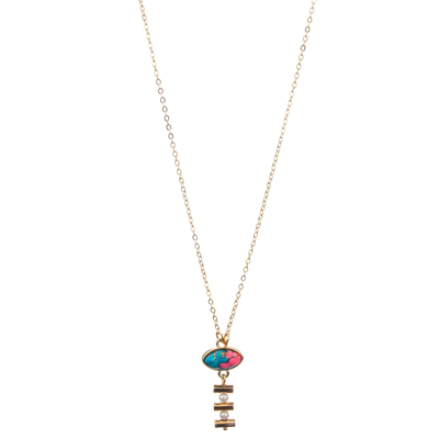 2 de Verbindingshalsband van de parels Met de hand gemaakte die Ketting met Goud Geplateerd Ovaal Turkoois wordt geplaatst