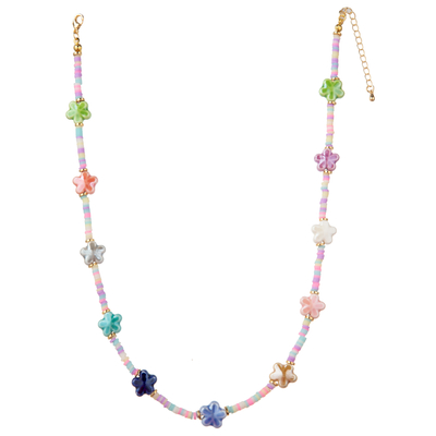 De veelkleurige Geparelde Halsband van de de Kettingsverbinding van 14K Vergulde met Vlinder/Bloem/Hart/Shell/Stertegenhanger