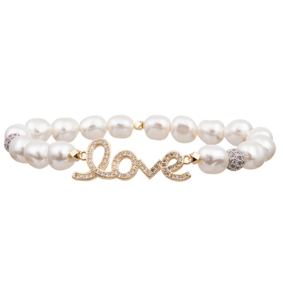 van de het huwelijksgift van 2023 de ideale van het het Glas Witte Parel en Messing Armbanden van de LIEFDE Elastische Met de hand gemaakte Parels van Zircon