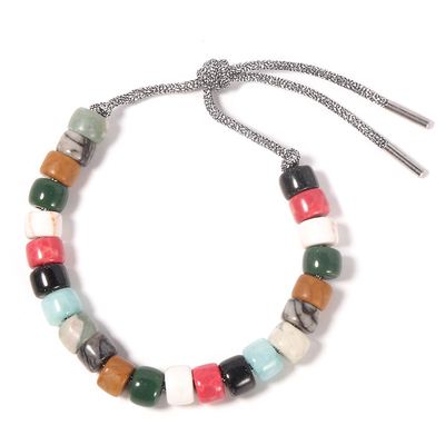 Gray Jasper Forte Beads Bracelet, Zilveren Koord Jasper Bead Bracelet 16.2g