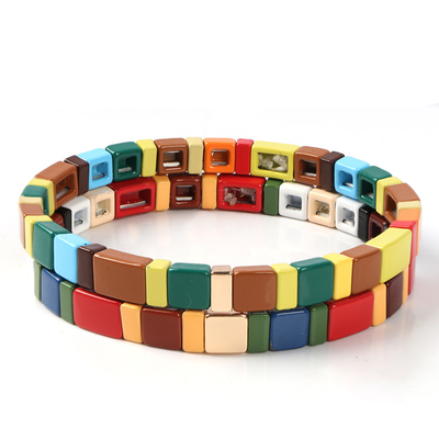 De Armband van de de Regenboogtegel van het metaalemail Met de hand gemaakte grootte voor Huwelijk