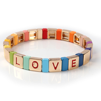 Het gouden van het de Brievenemail van de Kleurenliefde Elastiek van de de Tegelarmband voor Strandpartij