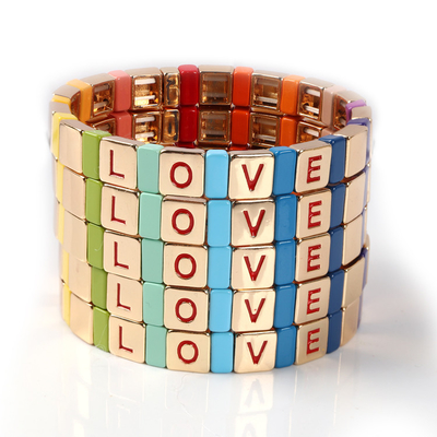 Het gouden van het de Brievenemail van de Kleurenliefde Elastiek van de de Tegelarmband voor Strandpartij