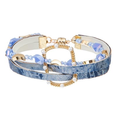 Van de Armbandmulit van het Snakeskin Met de hand gemaakte Leer de Laag Blauwe die Kleur voor Veedrijfster wordt gepareld