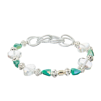 Elastische Multi Geparelde Armbandenreeksen, de Groene Zilveren Armbanden van Zaadparels