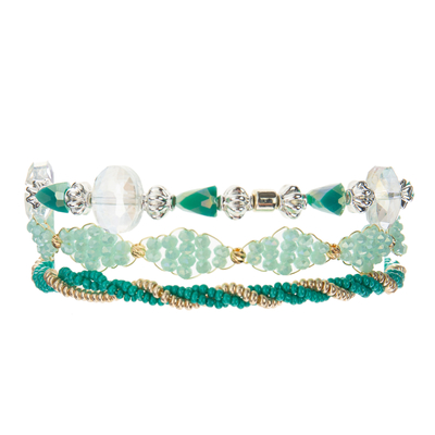 Elastische Multi Geparelde Armbandenreeksen, de Groene Zilveren Armbanden van Zaadparels