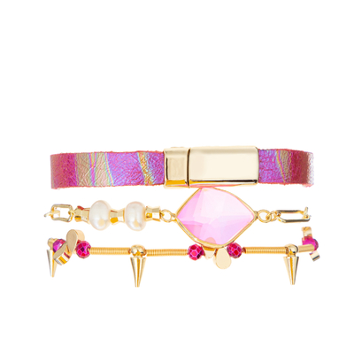 0.7mm het duidelijke elastische Geparelde van het het Leerkristal van de Armbandstapel Vastgestelde Hete Roze Materiaal van Zircon
