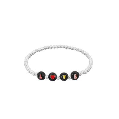 3mm Geparelde Brievenarmband, Naam Gepareld zwart-wit Armbandengoud