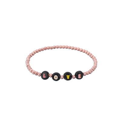3mm Geparelde Brievenarmband, Naam Gepareld zwart-wit Armbandengoud