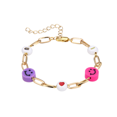 18.5cm Geparelde Brievenarmband, Silicone Smiley Bead Bracelet