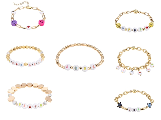 18.5cm Geparelde Brievenarmband, Silicone Smiley Bead Bracelet